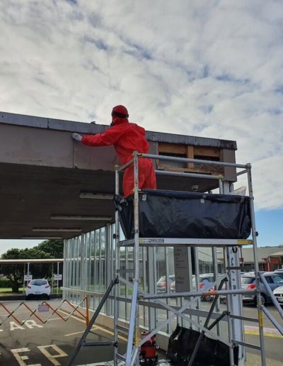 Asbestos Removal Expert working on the roof of a commercial building